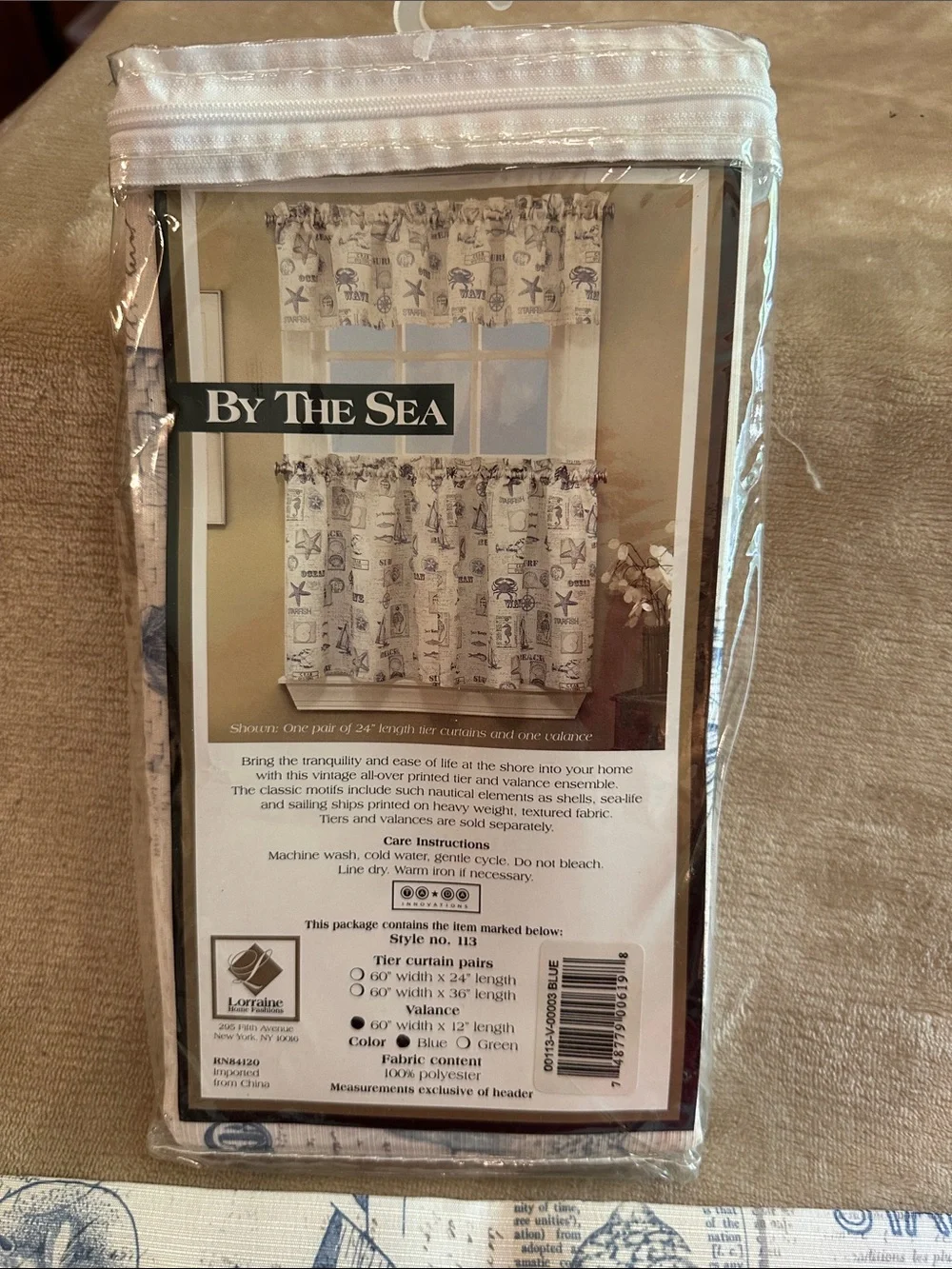 Amazon Essentials Beach Nautical Valance in Beige and Navy (set of 2)